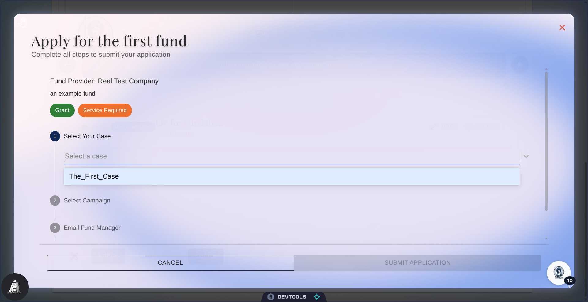 Fund Application Dialog