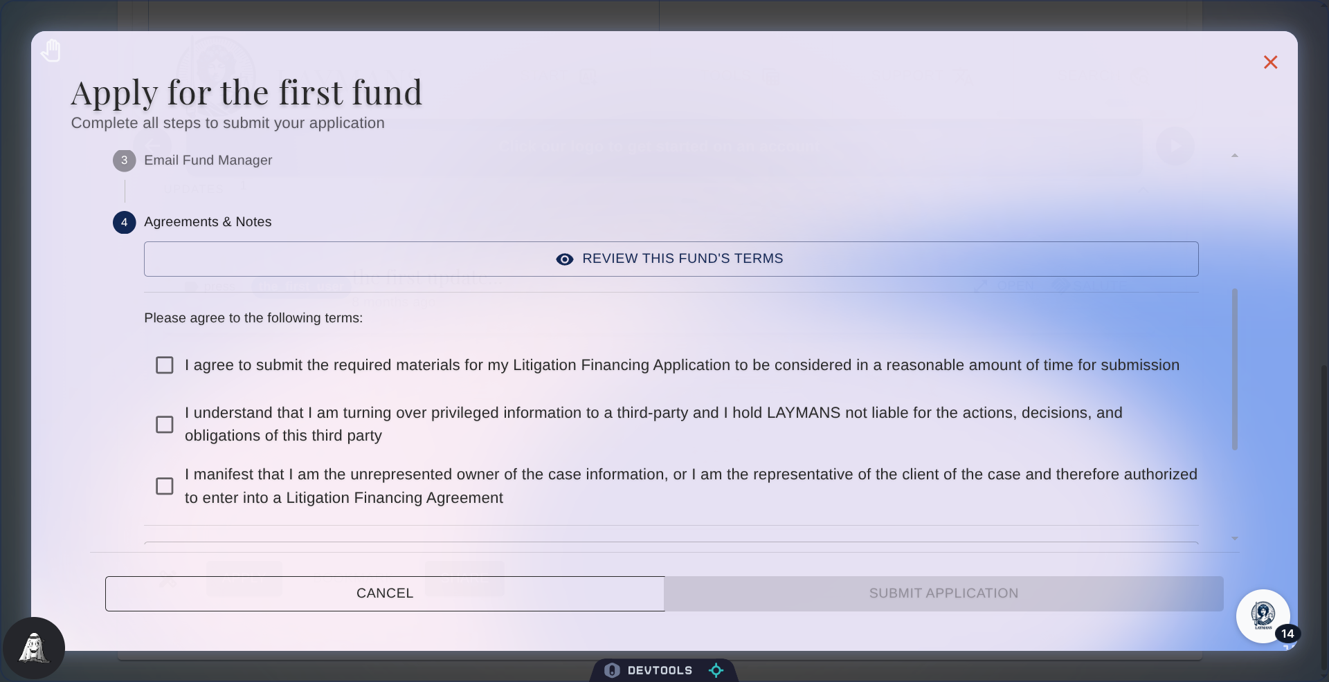 Review Terms and Email Fund