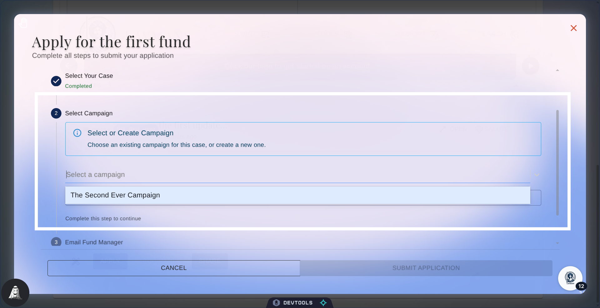 Then select the Campaign to hold funds