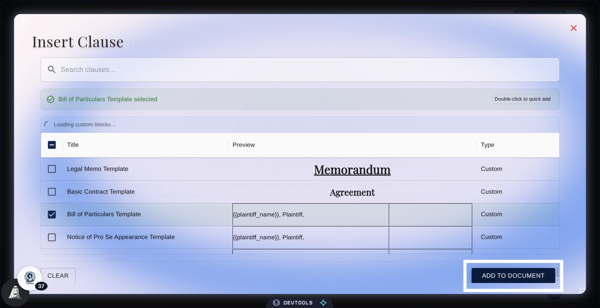 Add Clause to Document