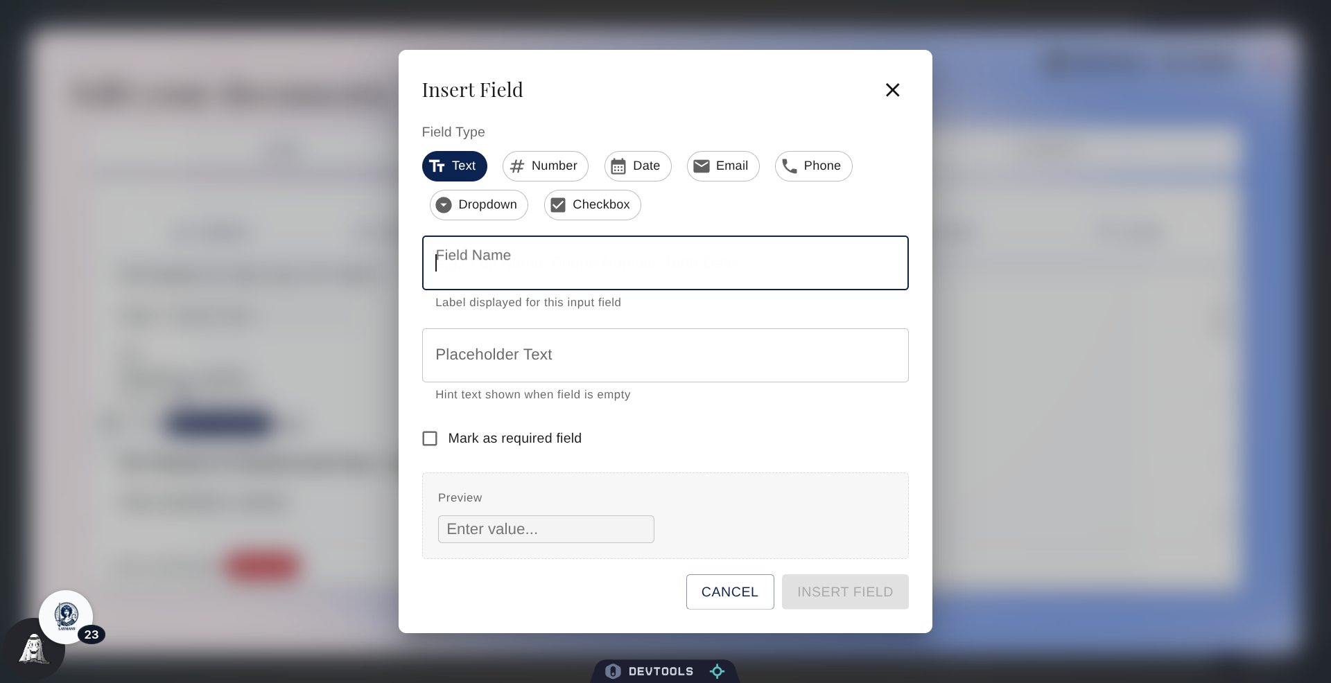 Open Field Name Menu