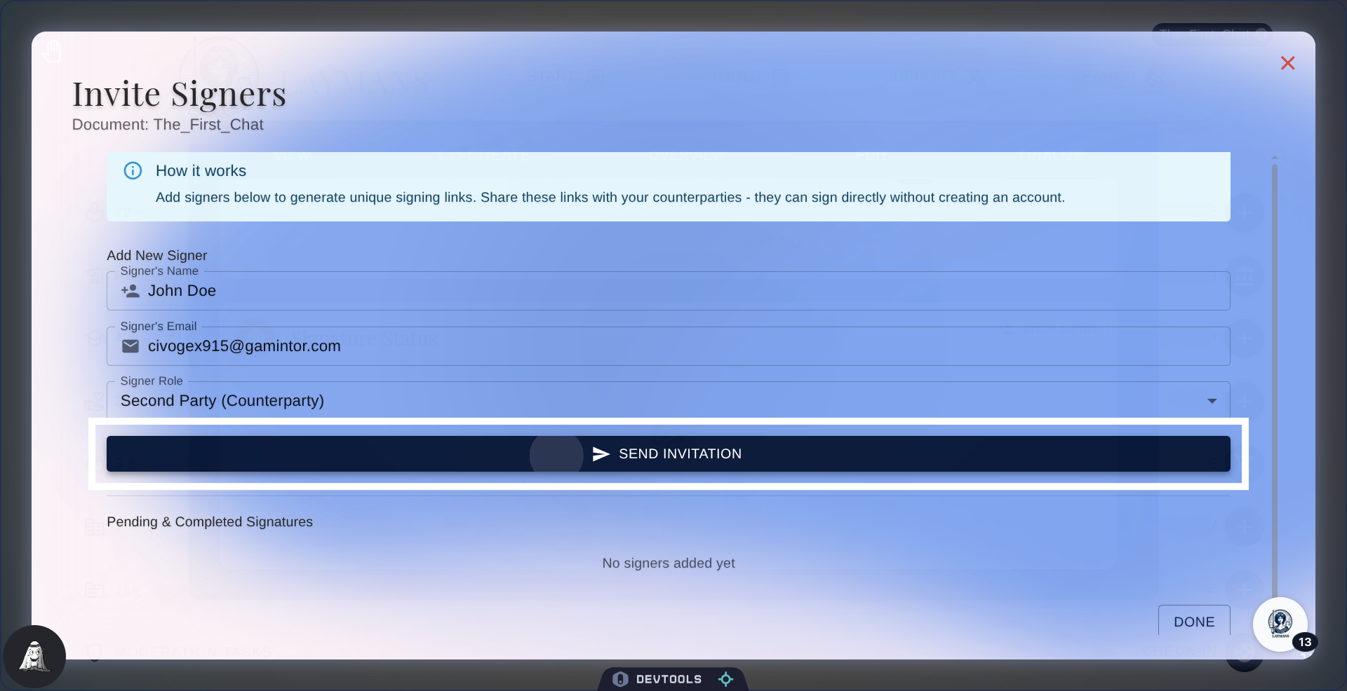 Click 'Send Invitation'