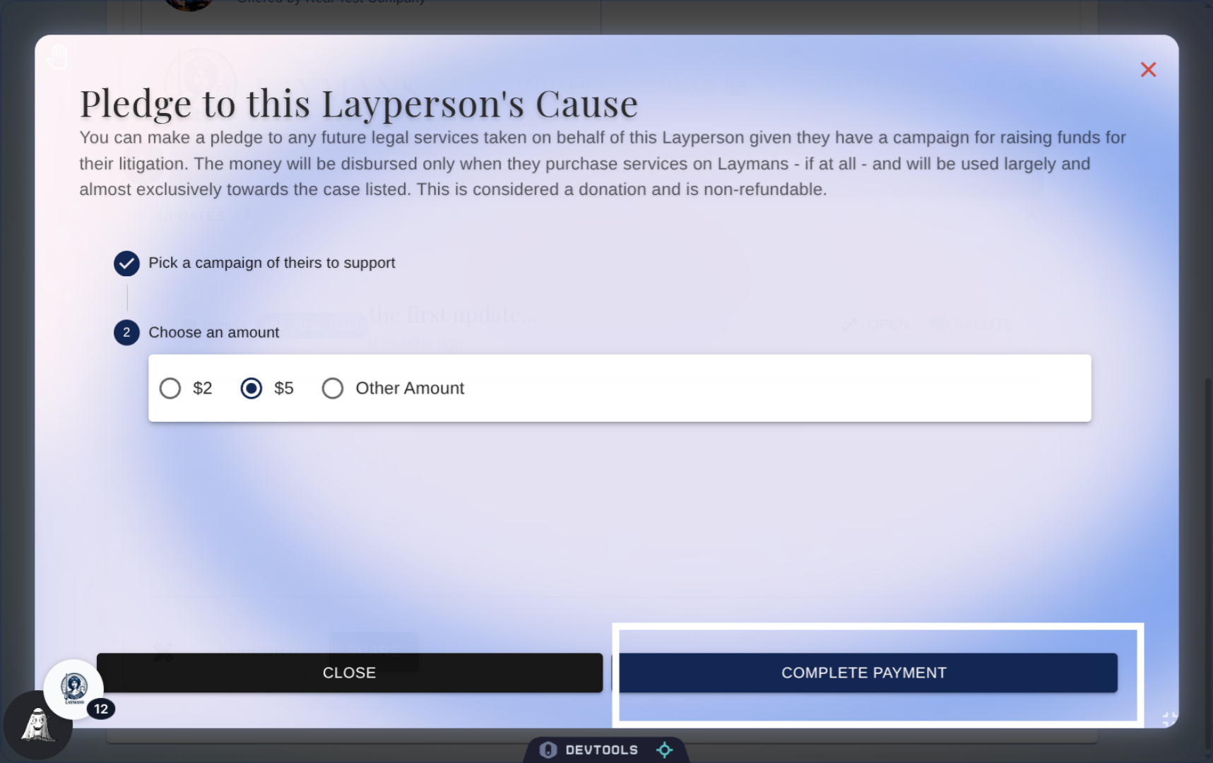 Click 'Payment' button
