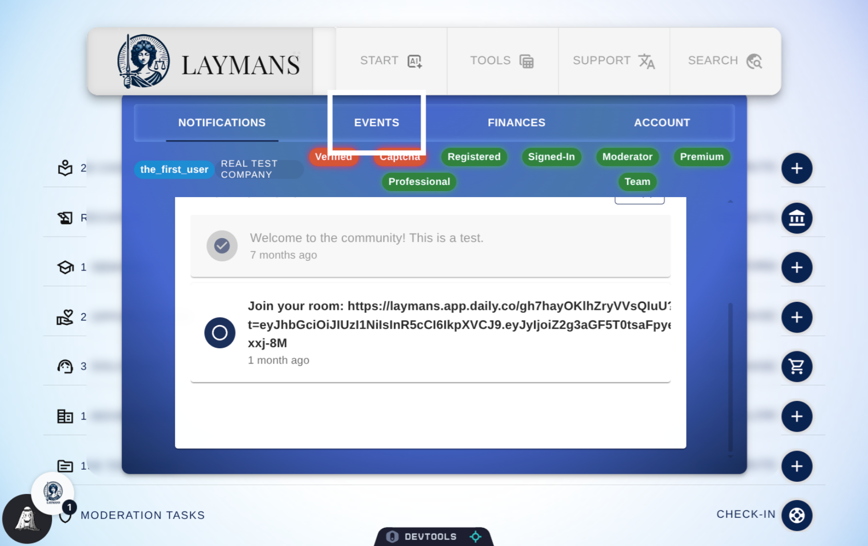 Navigate to Events Section