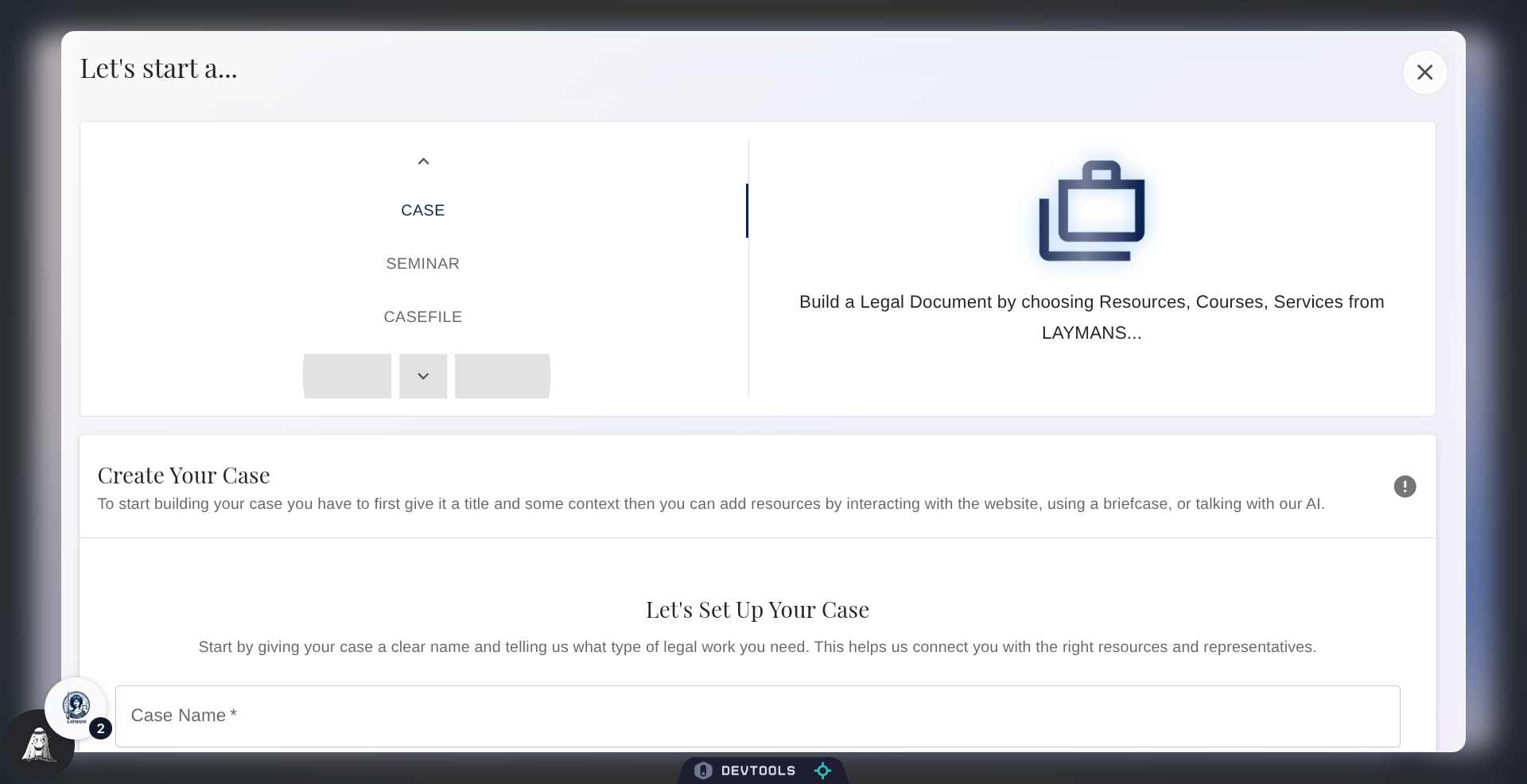 Access Creation Menu