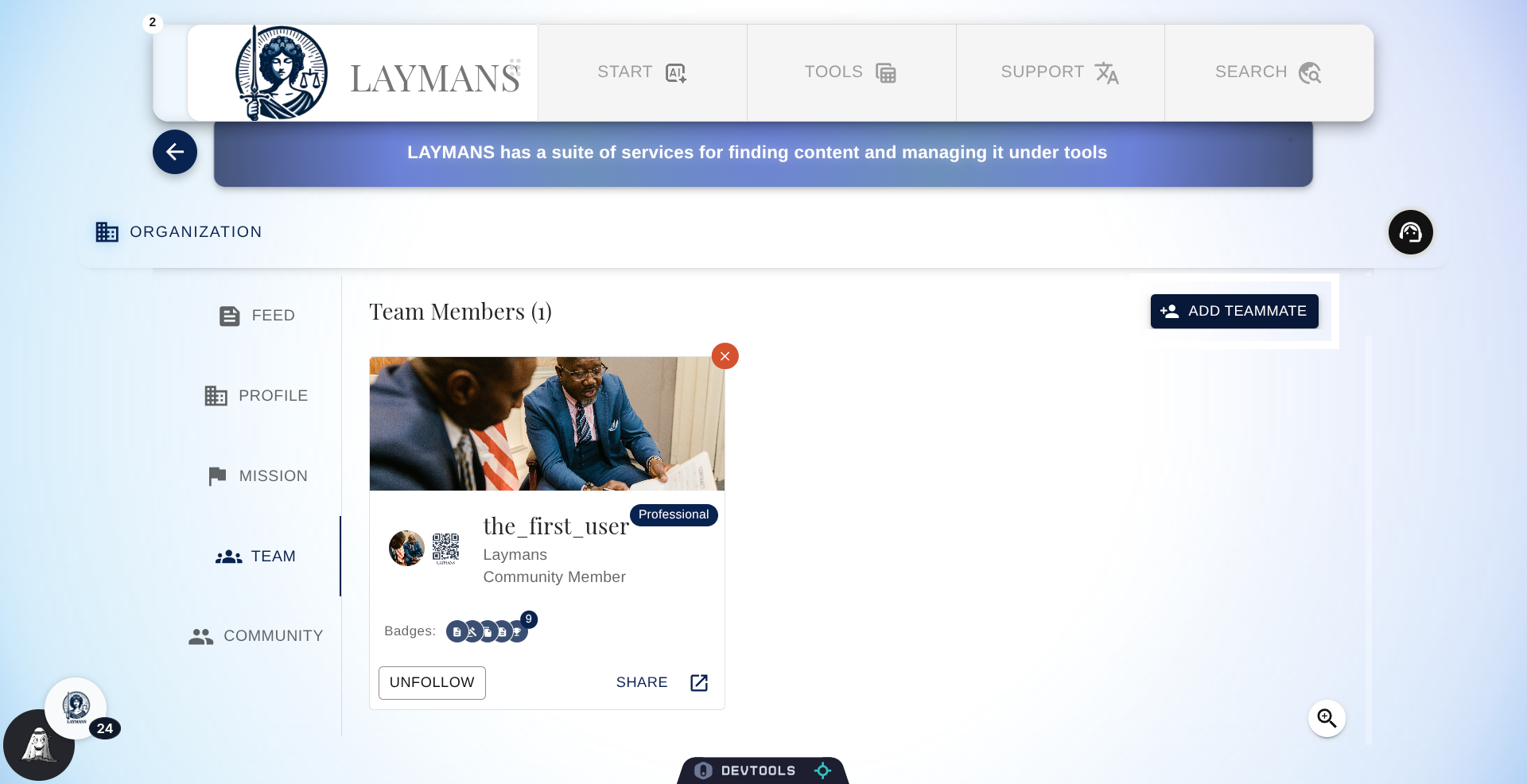 Click Add Teammate Button