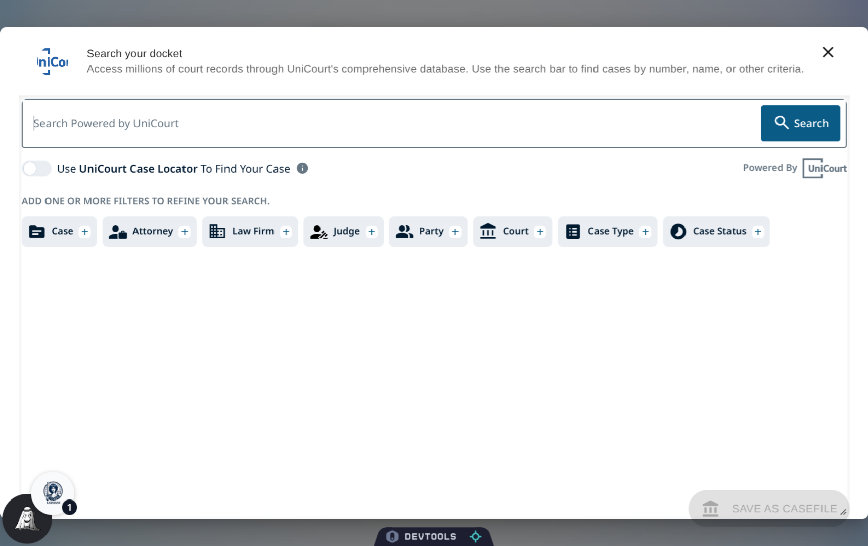 About Unicourt's Search Widget