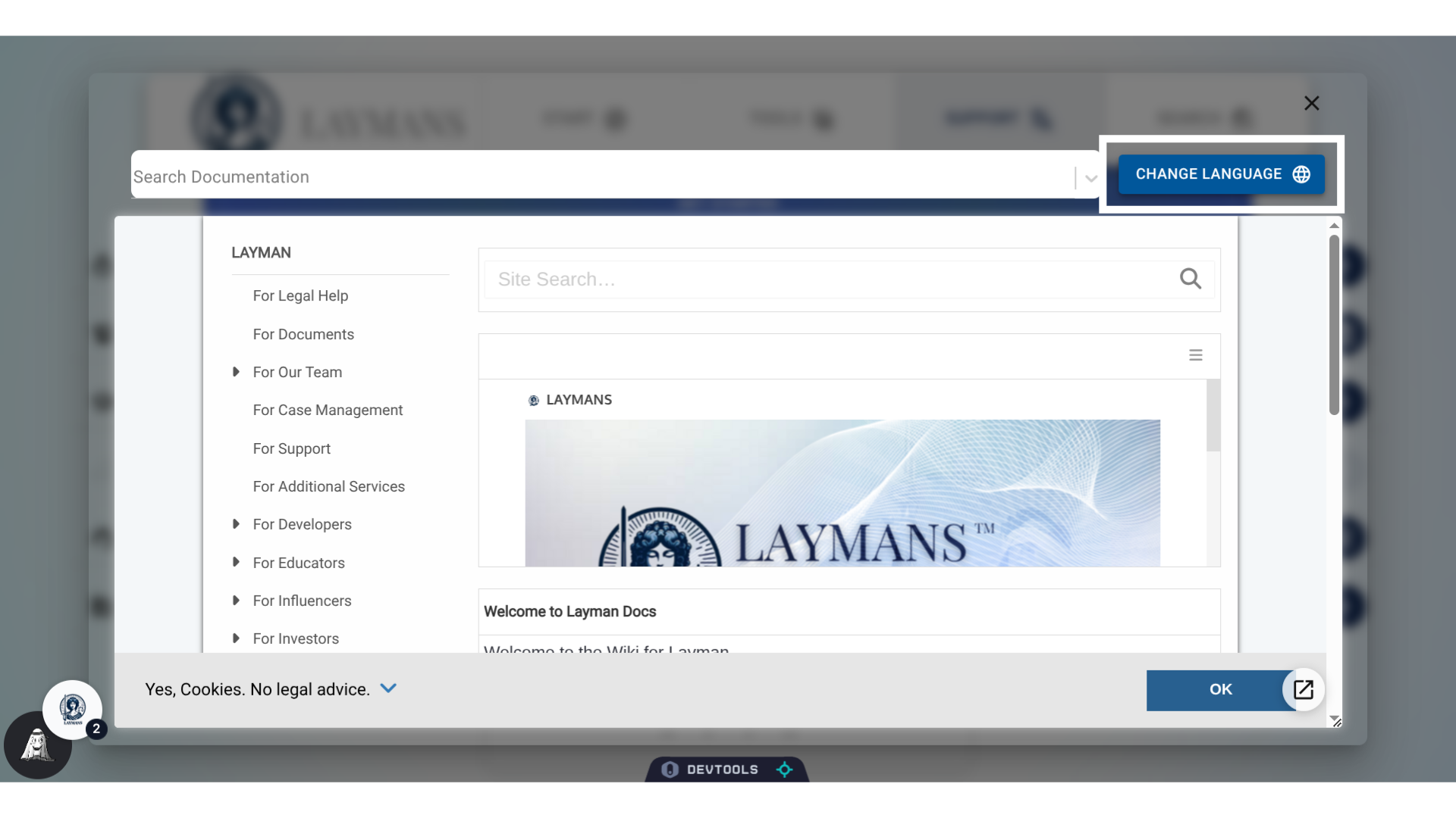 Click 'CHANGE LANGUAGE'