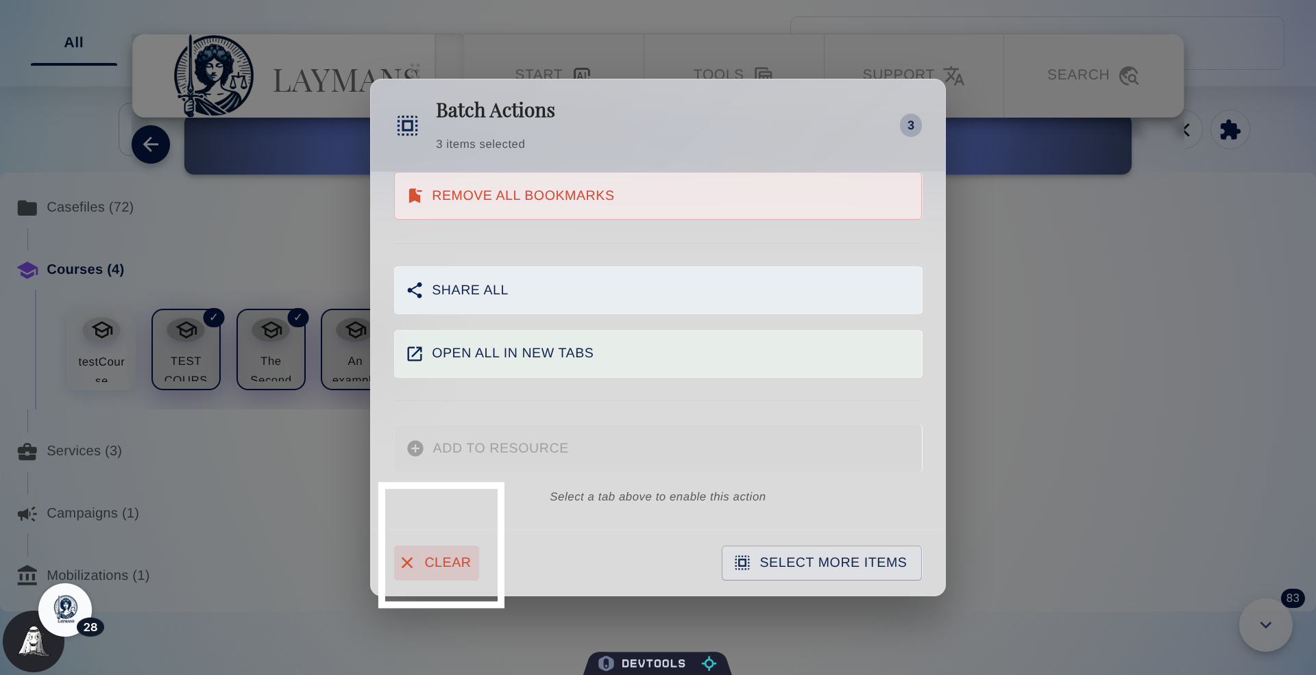 Click Clear on the Selection Dialog 