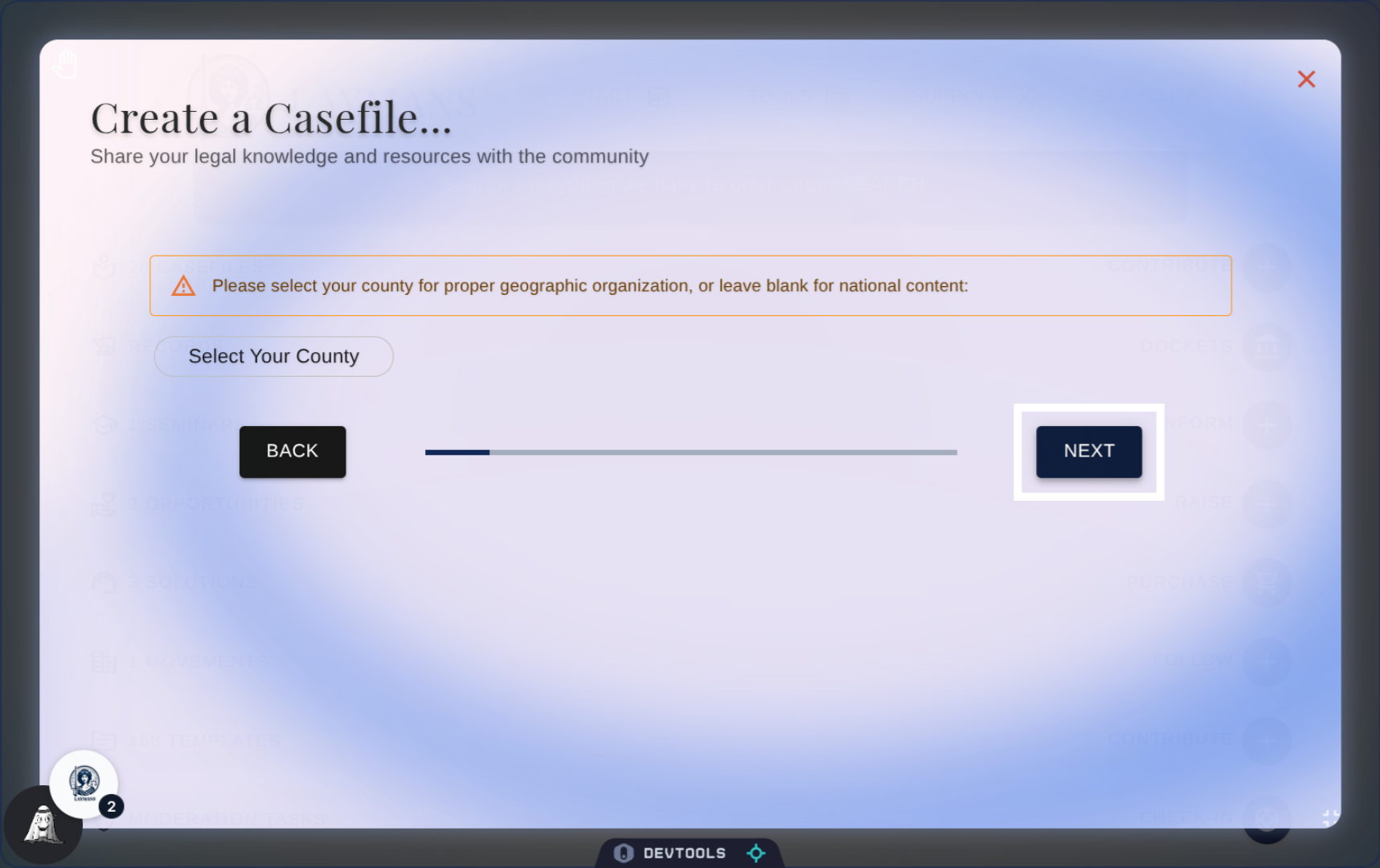 Click 'Next' or select your County