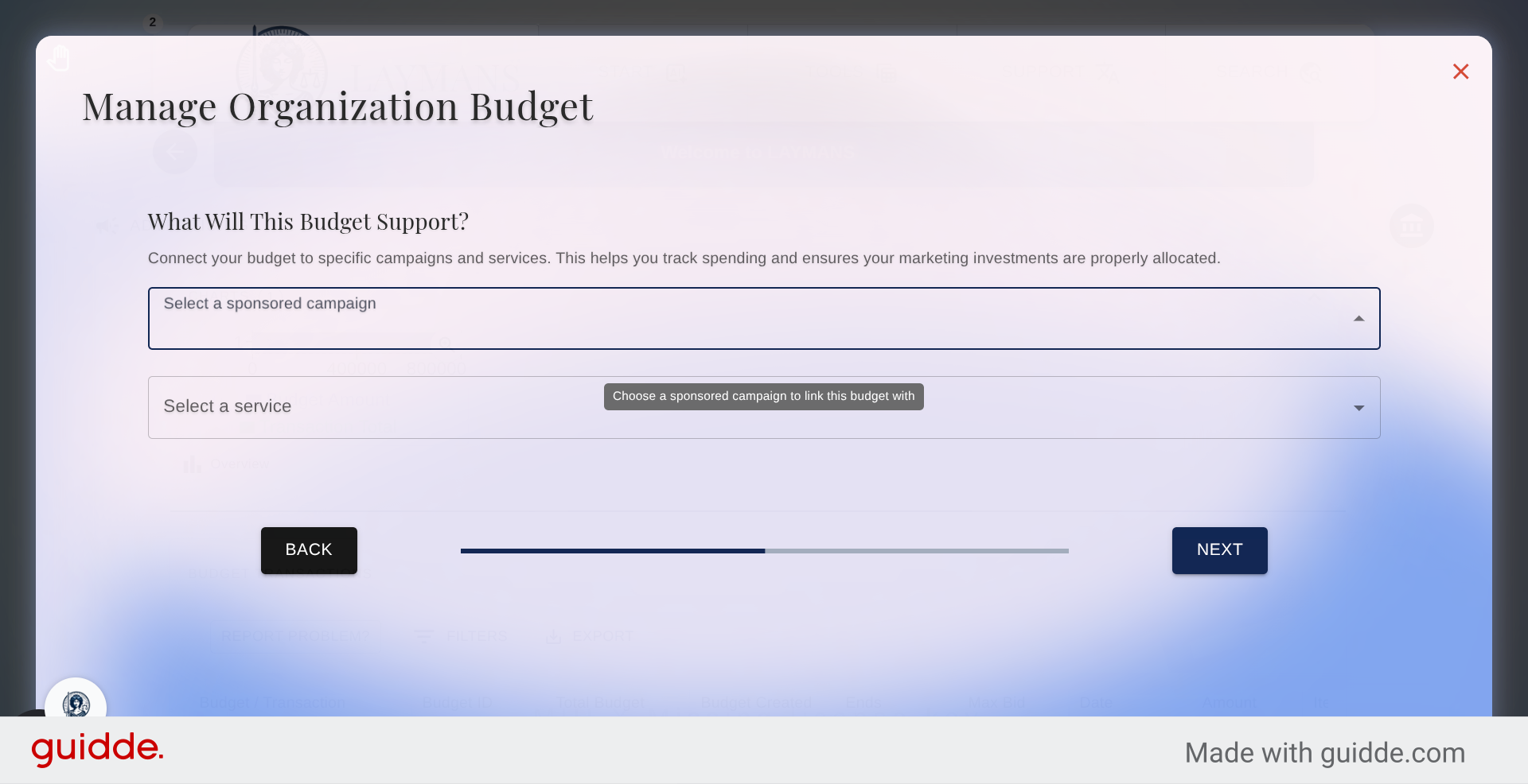 Interact with Budget Options