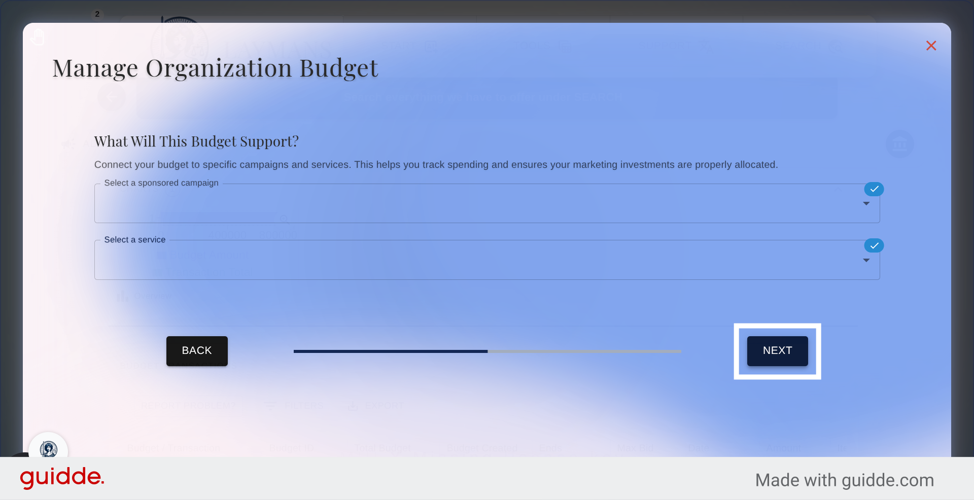 Continue to Budget Details