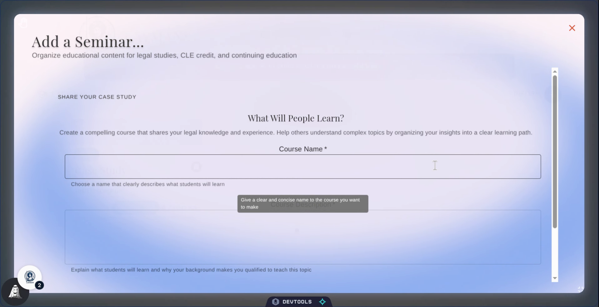 Enter a name for the Seminar