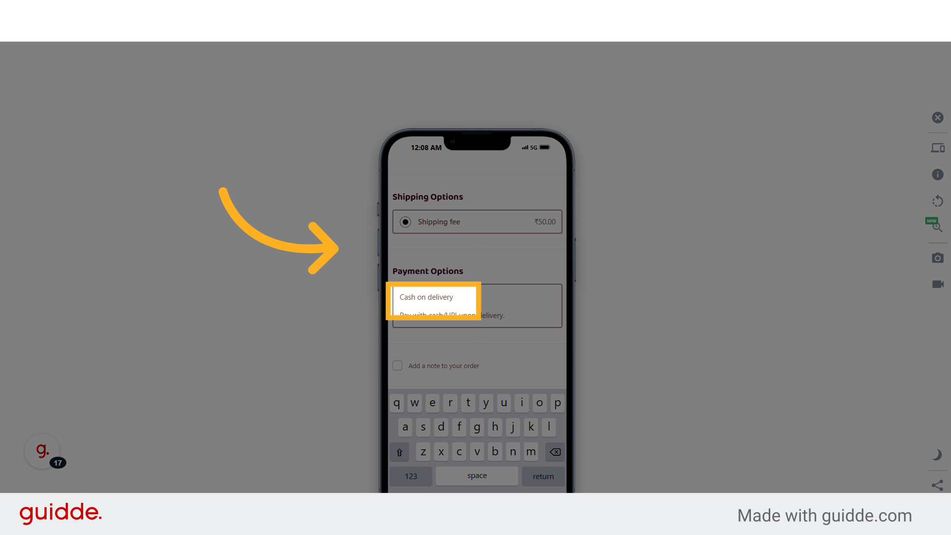 Click 'Cash on delivery'
