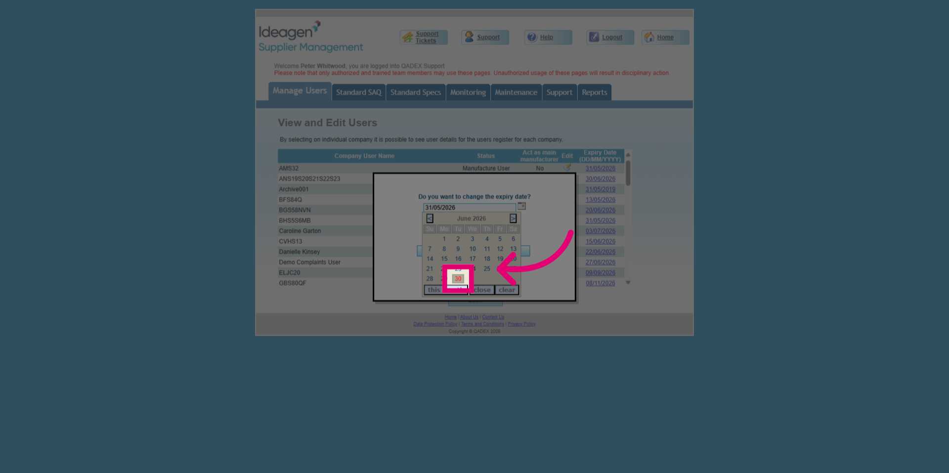 Select New Expiration Day