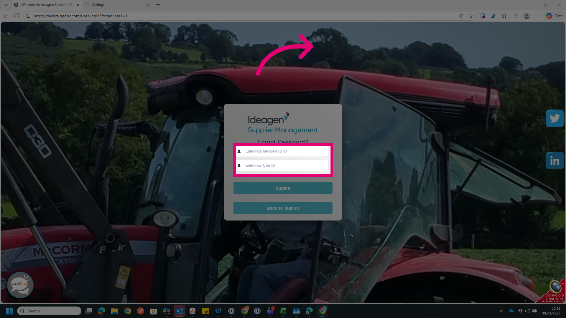Enter Membership ID and User ID
