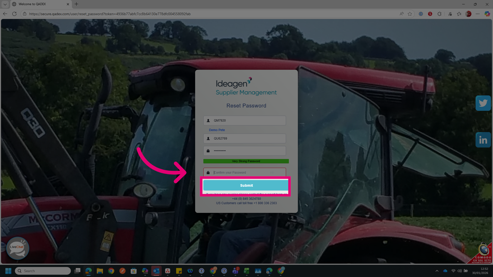 Click Submit to confirm Password