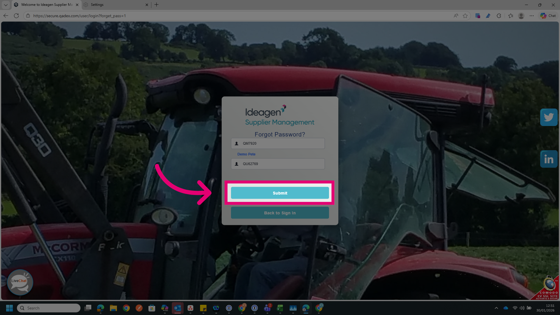 Submit User ID Information