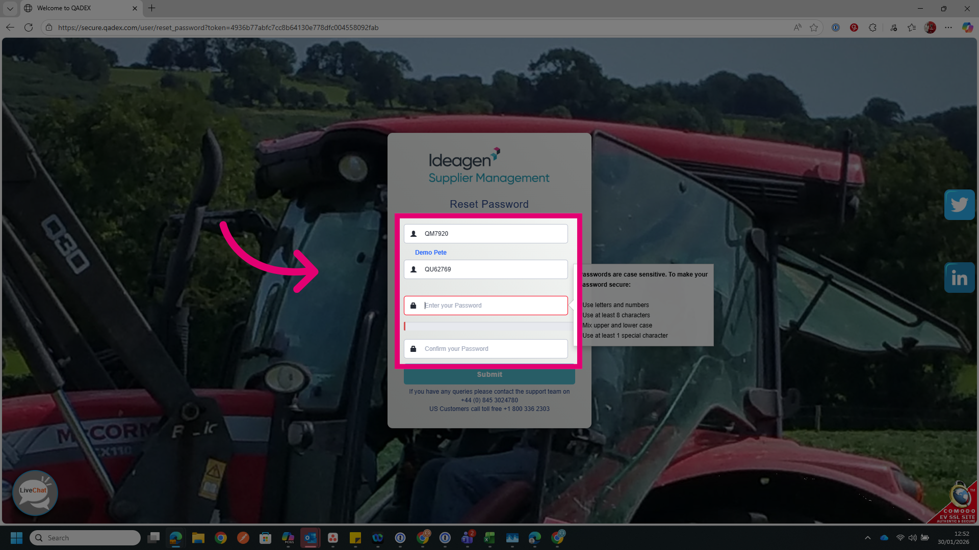 Confirm Membership ID, User ID and new Password