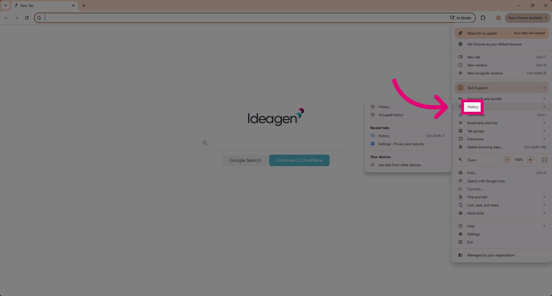 Access Chrome History Menu