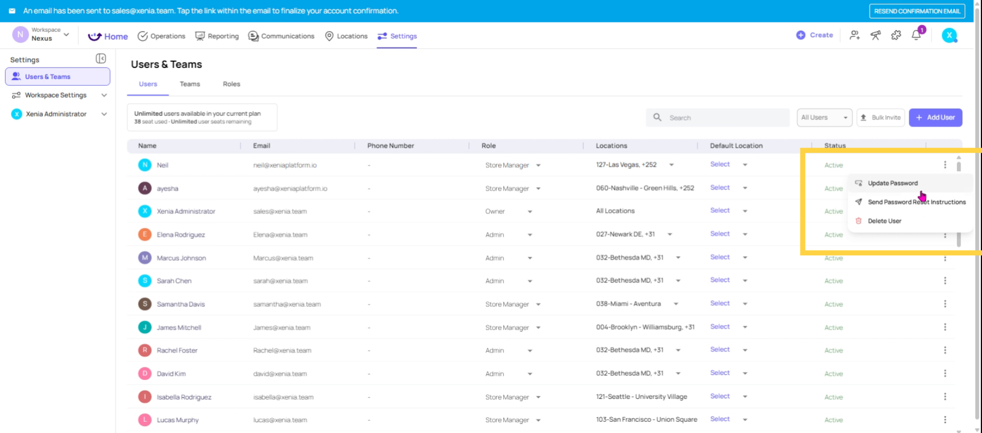 Reset Password or Delete User