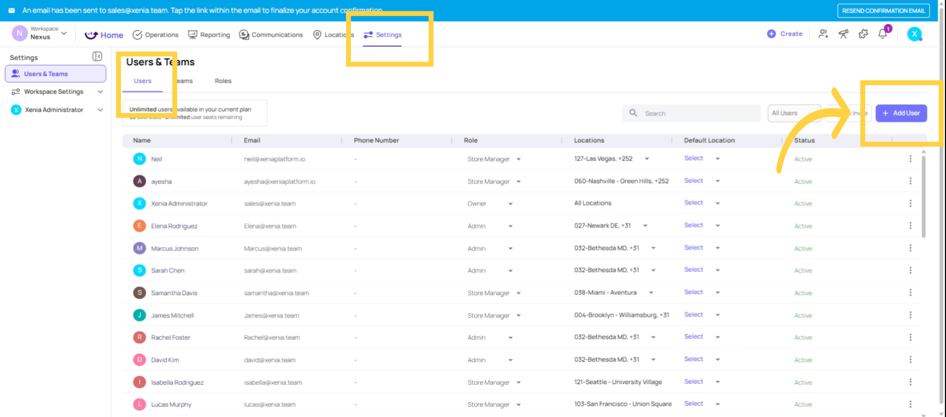 Navigate to Add User Screen