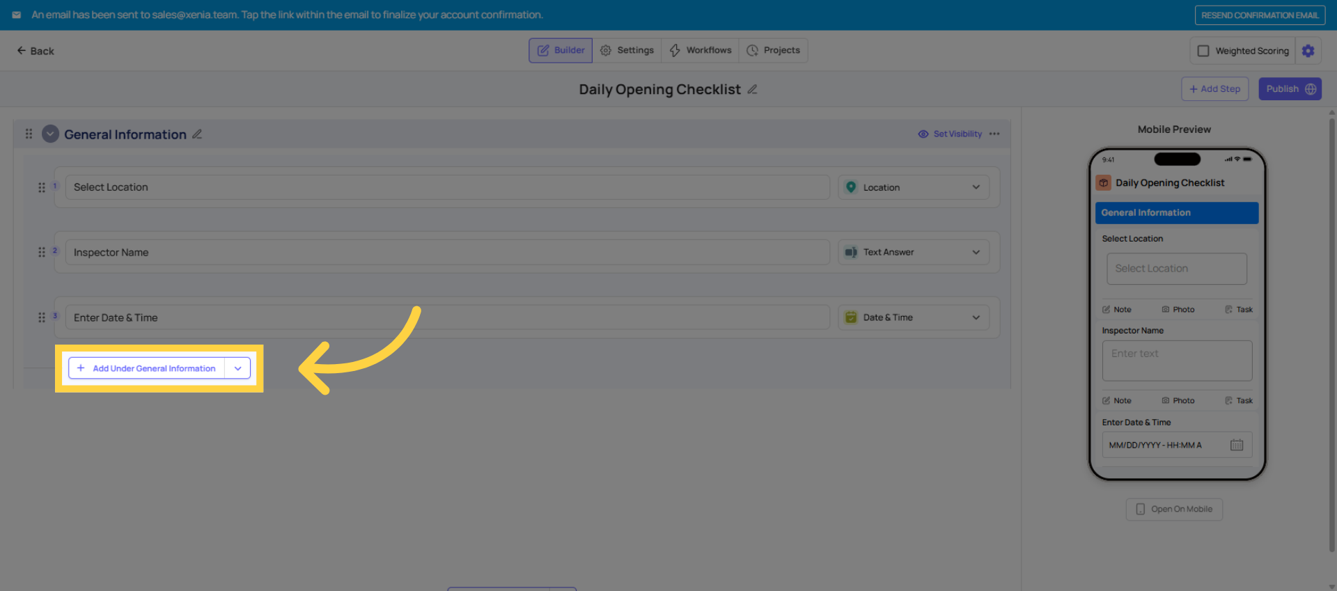 Add Under General Information