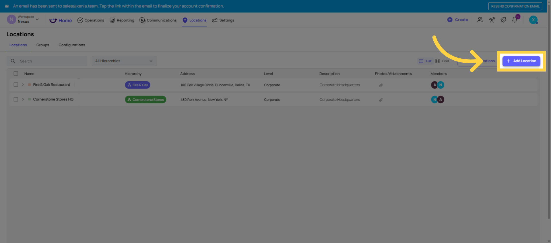 Click Add Location Button