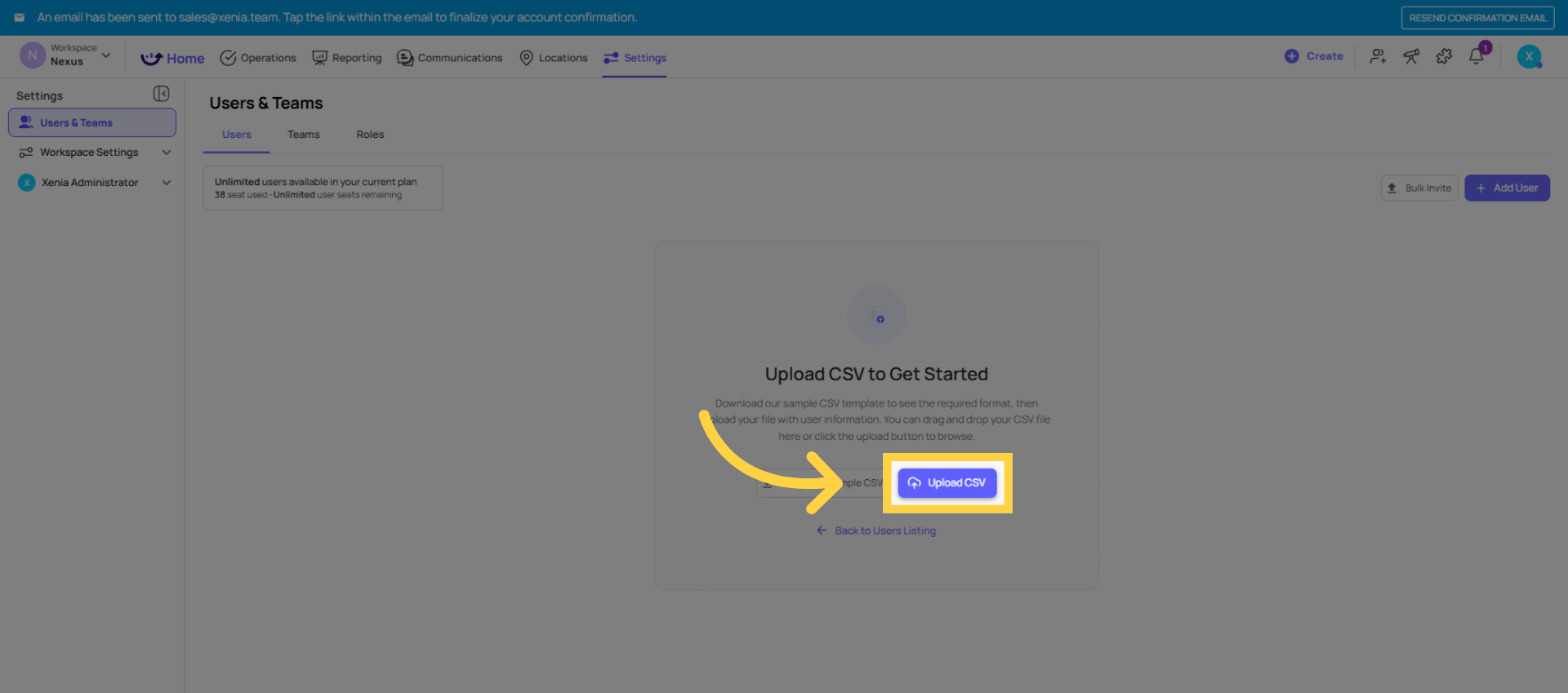 Click Upload CSV Button