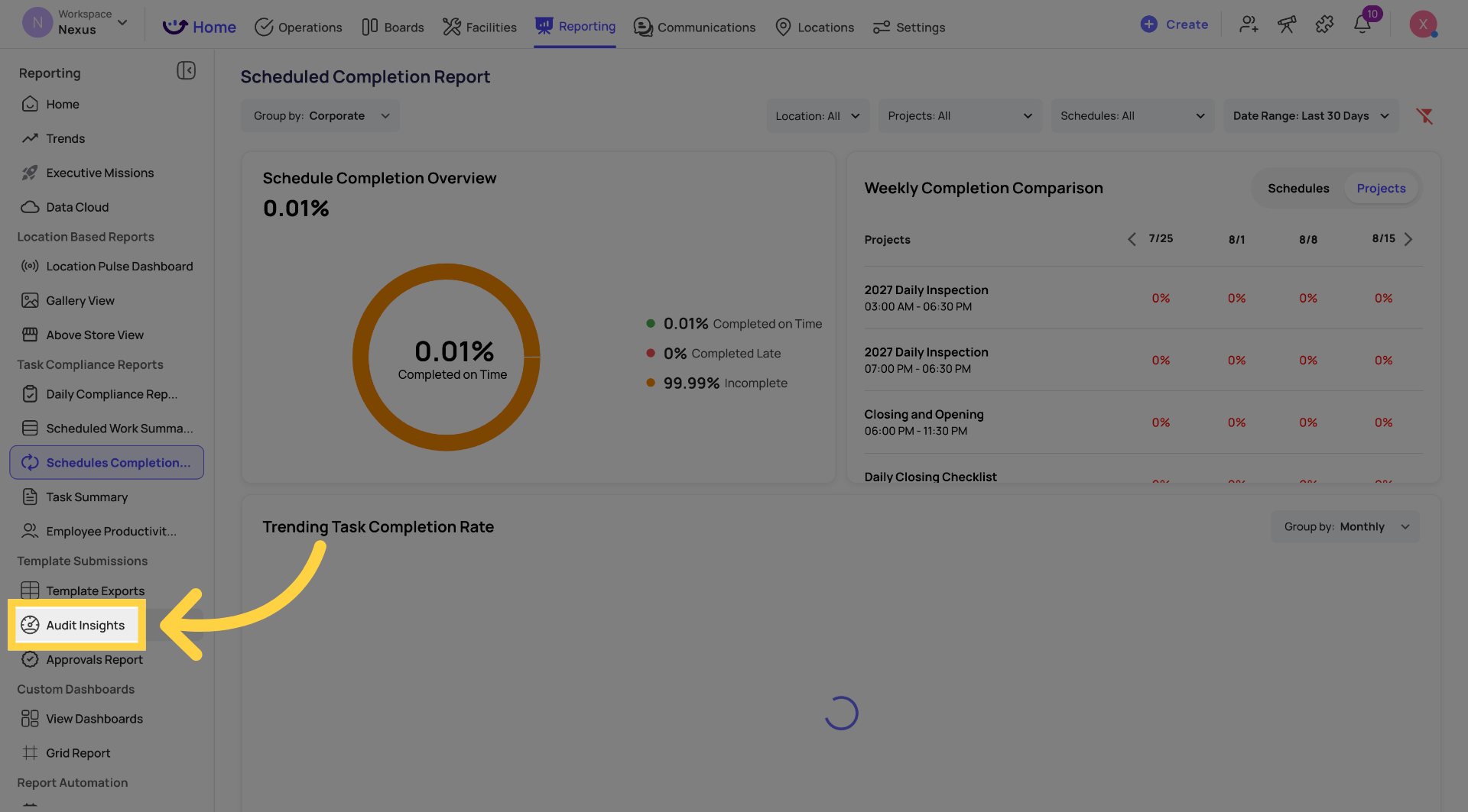 Open Audit Insights Section