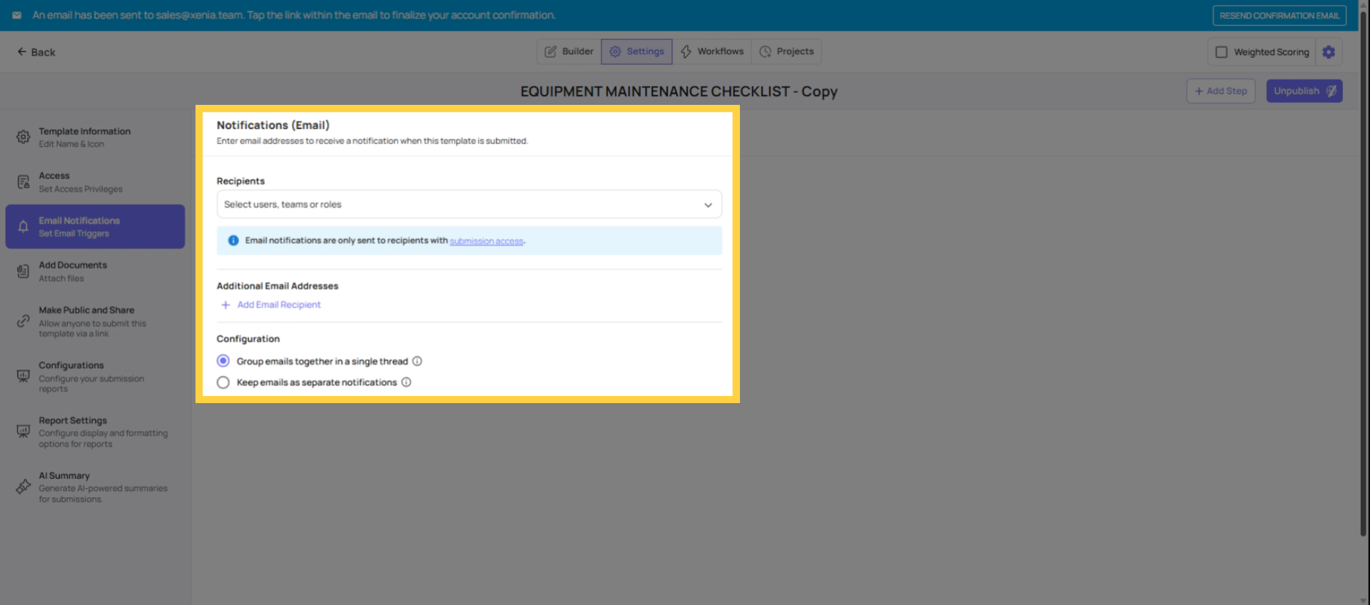 Unconditional Template Email Notifications