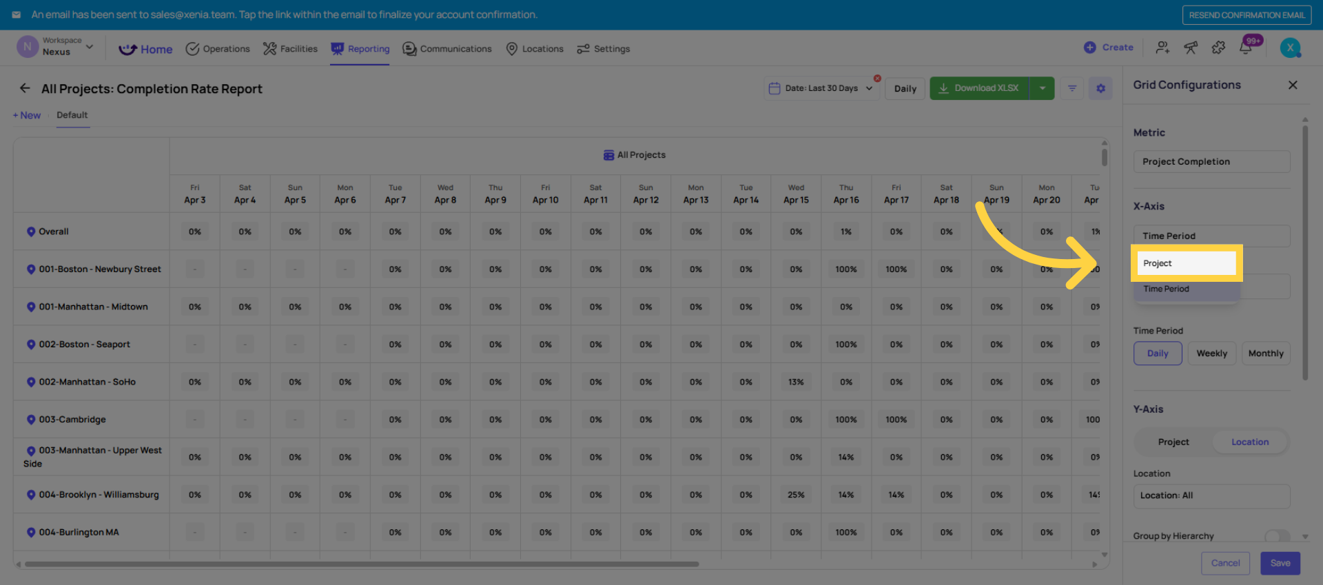 Choose Project Filter