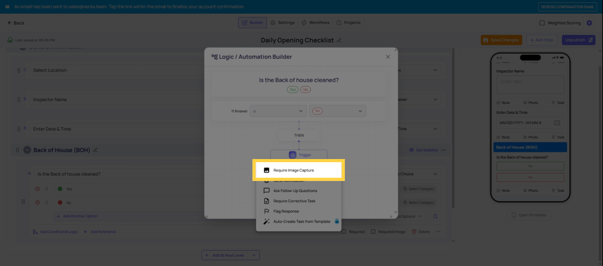 Require Image Capture Action