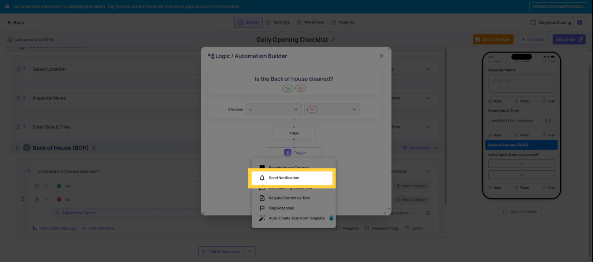 Send Notification Action