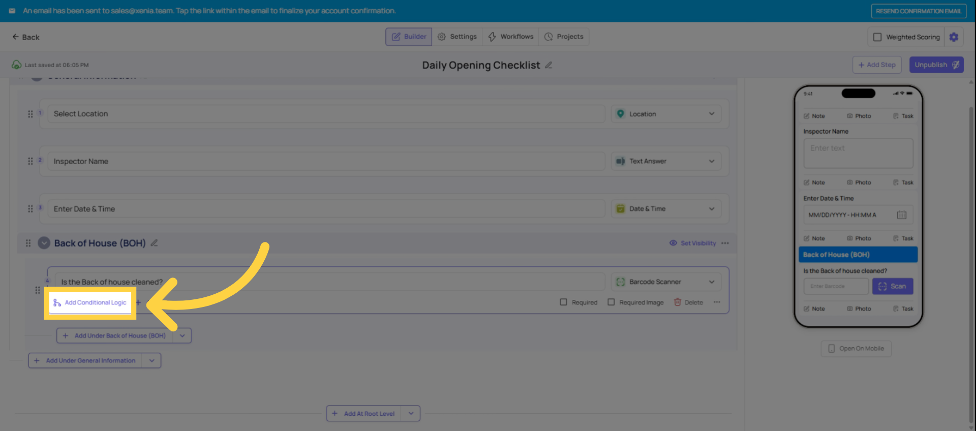 Open Conditional Logic Panel