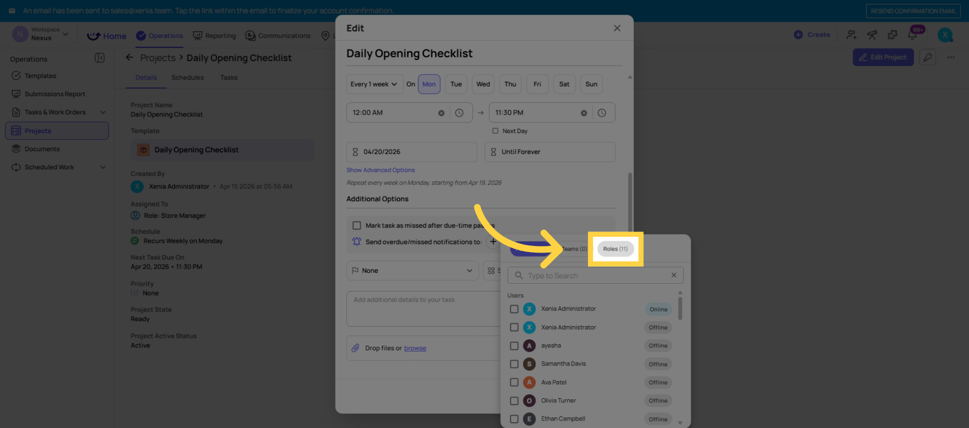 Select Roles for Notification