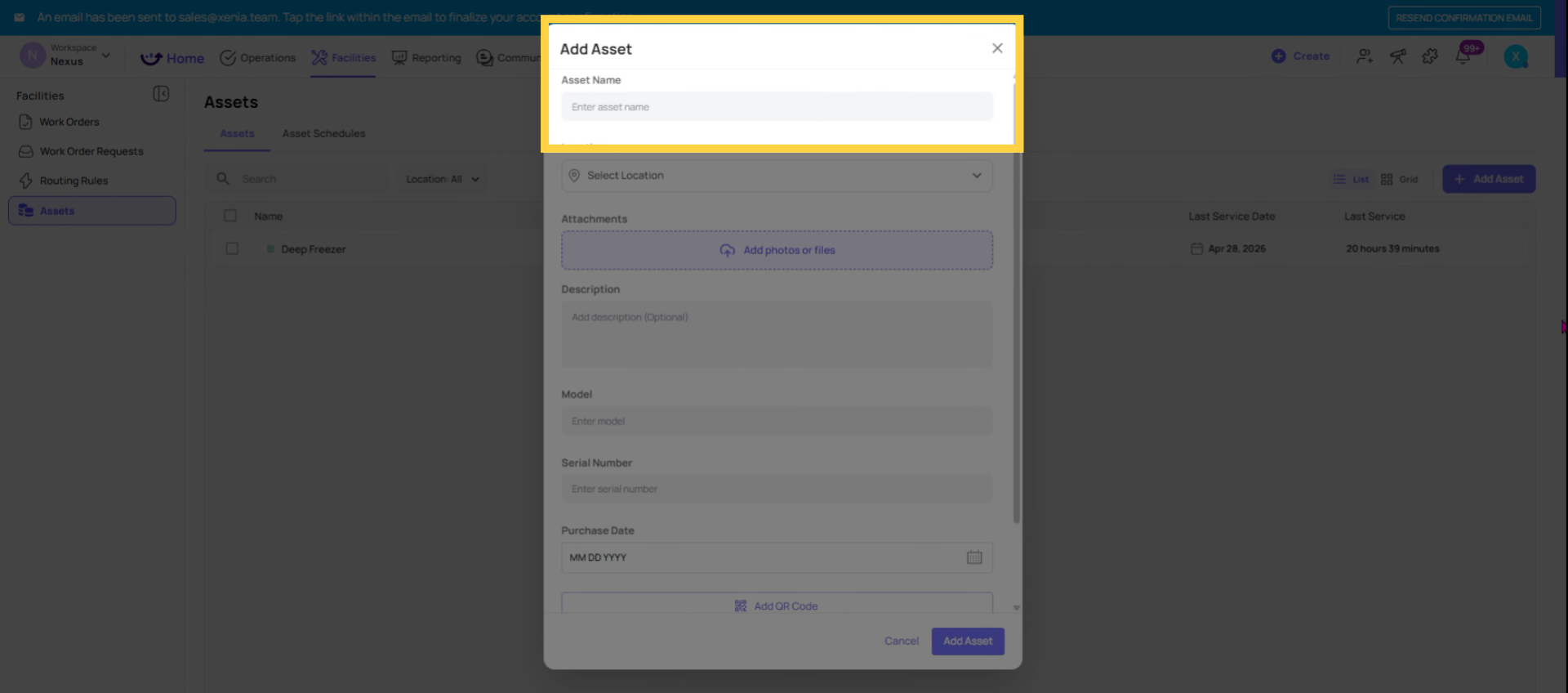 Enter Asset Name and Location