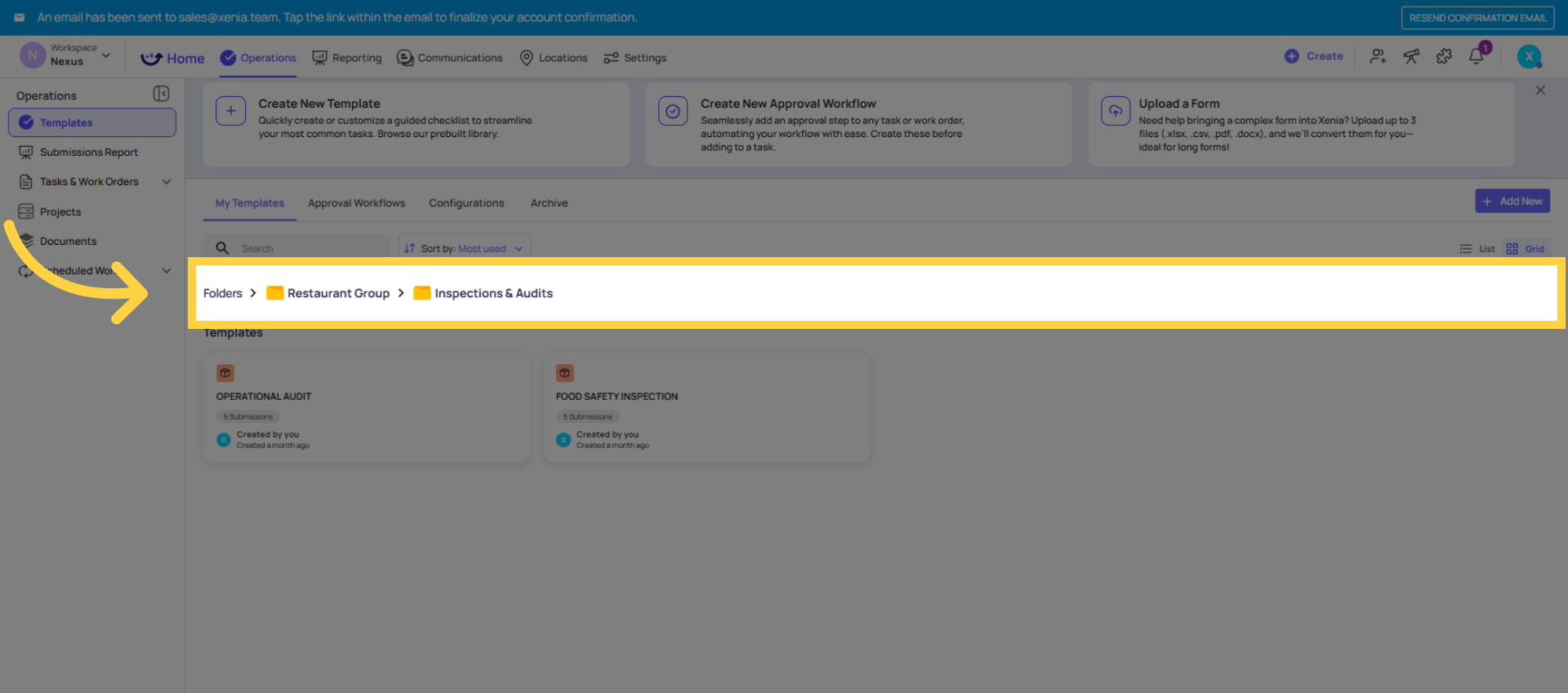 Open Inspections & Audits Folder