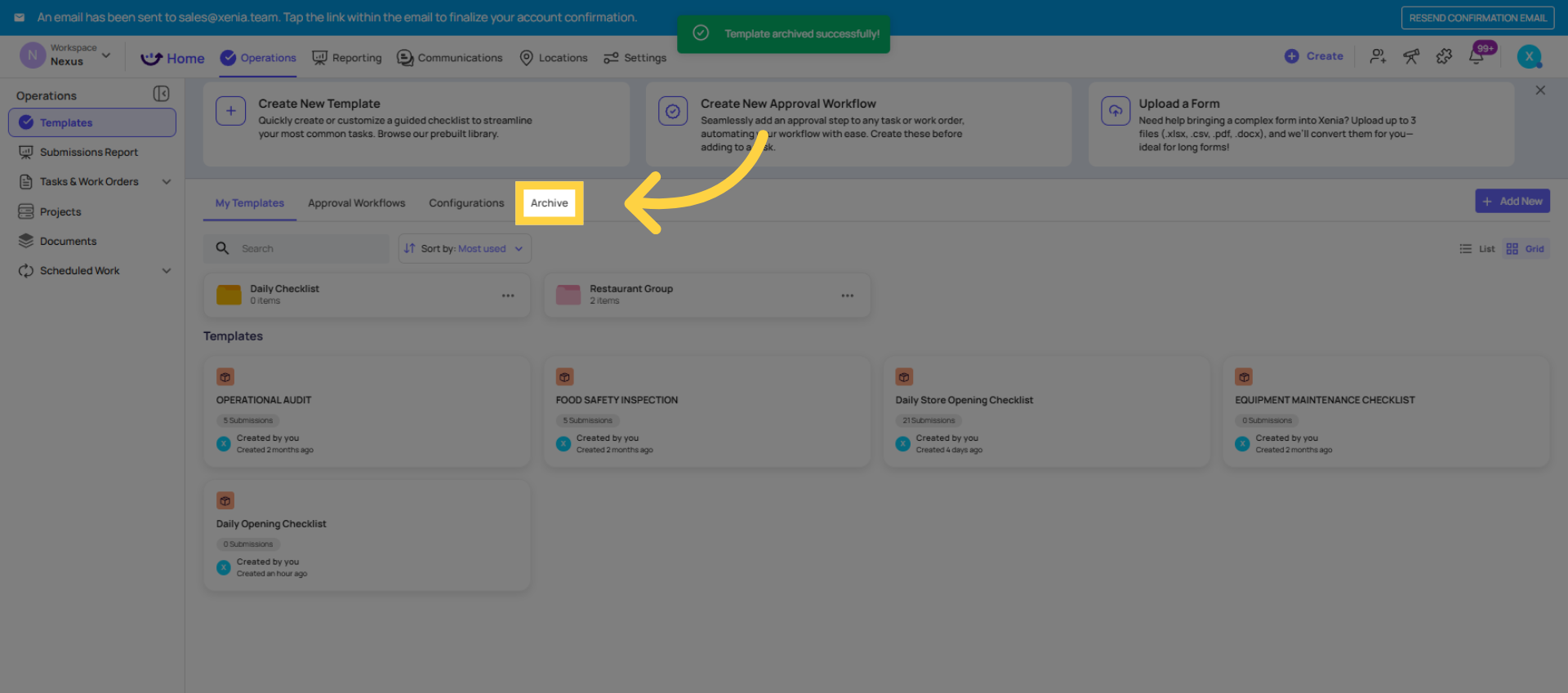Confirm Template Archiving