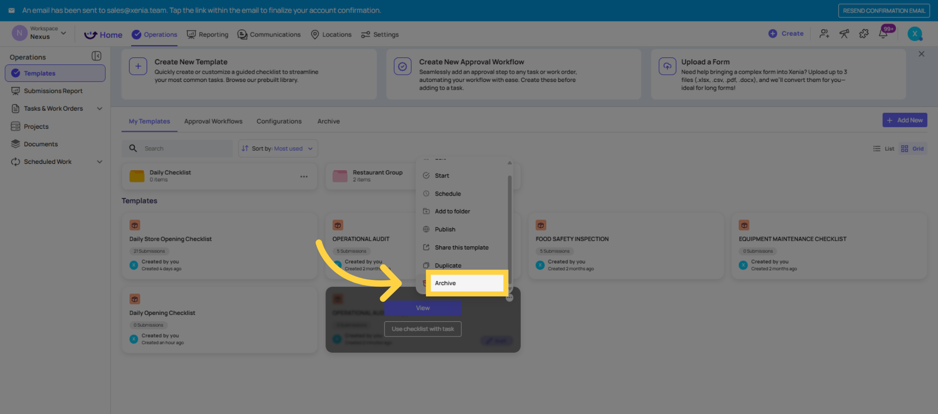Select Archive Option