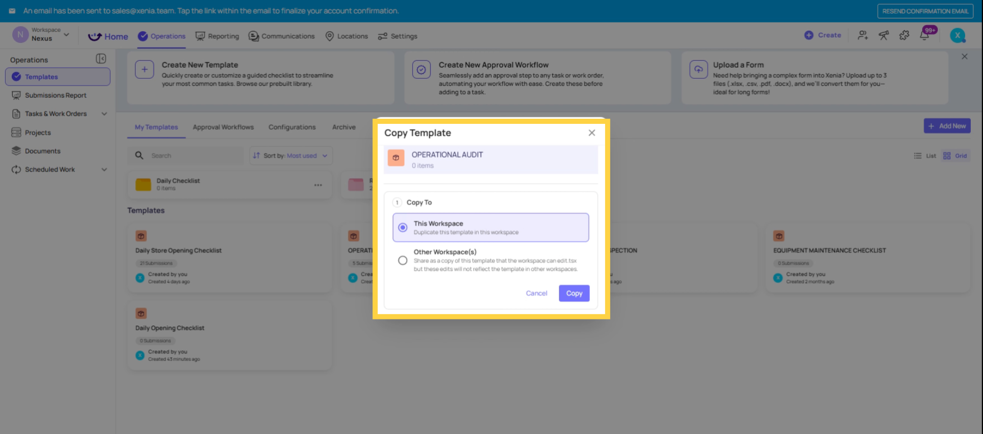Choose Workspace for Duplicate