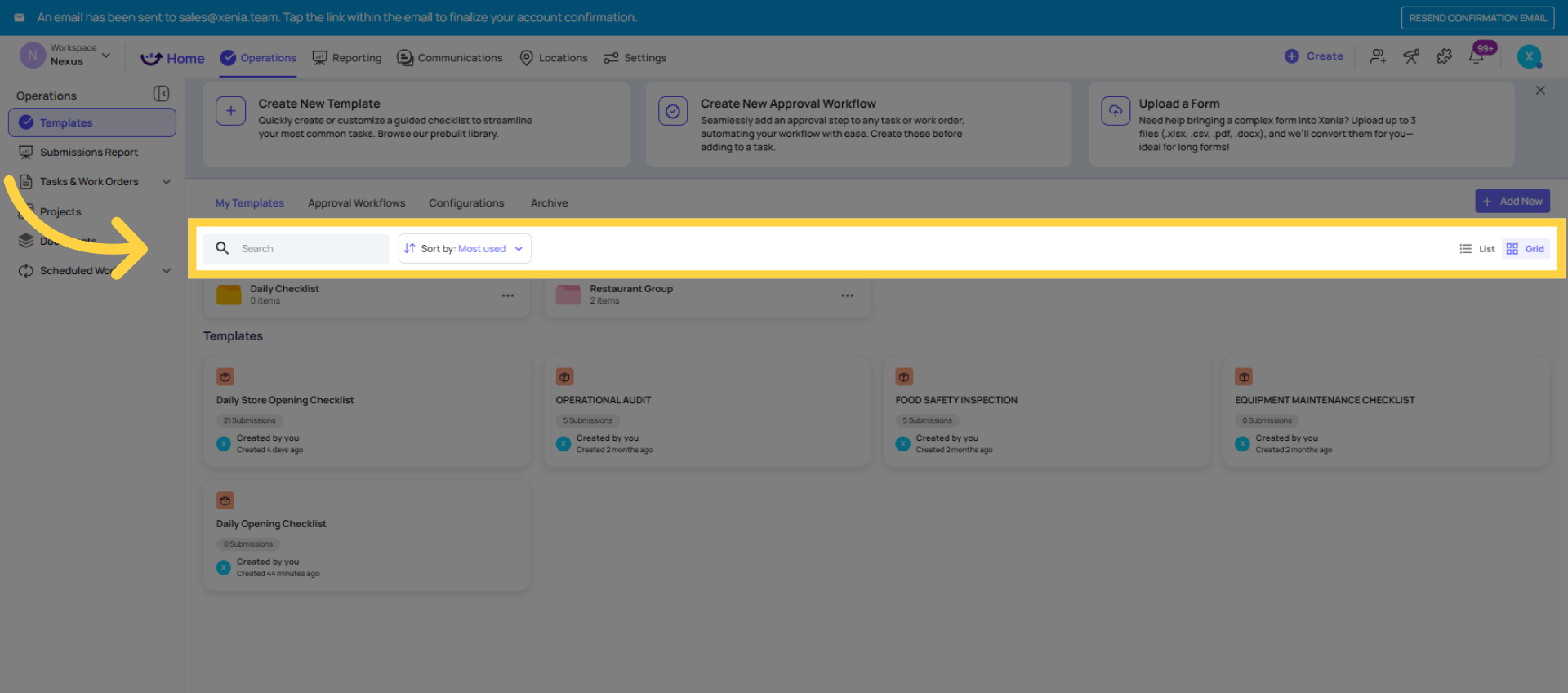 Sort Templates View