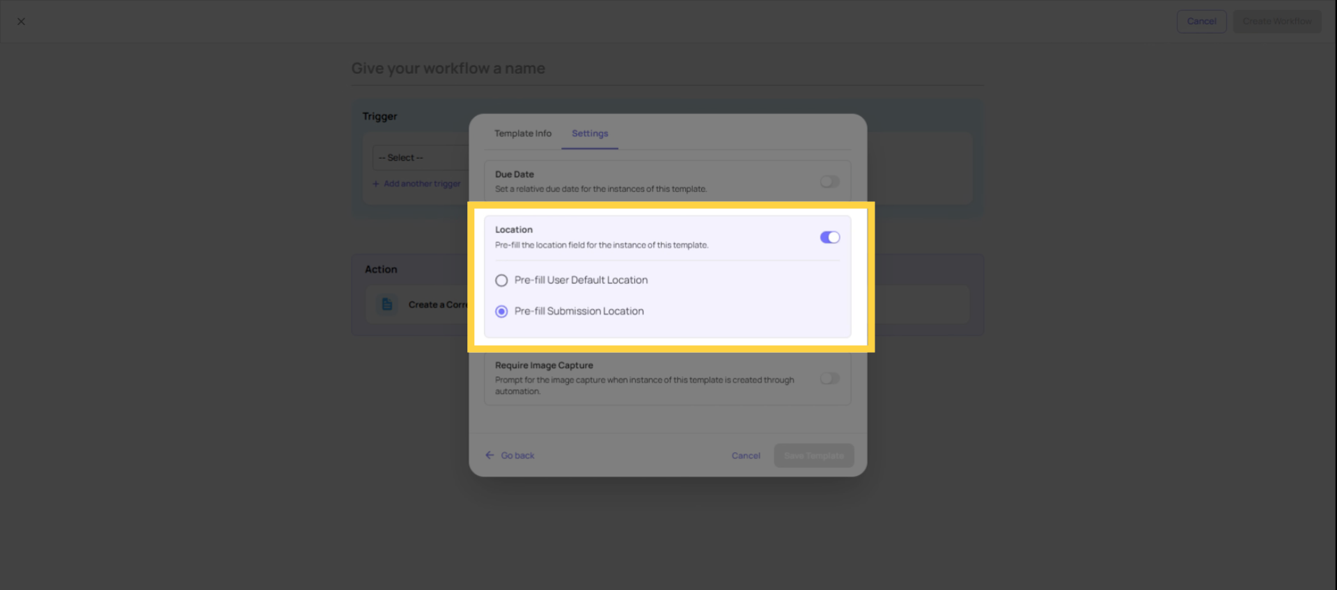 Enable Submission Location Toggle