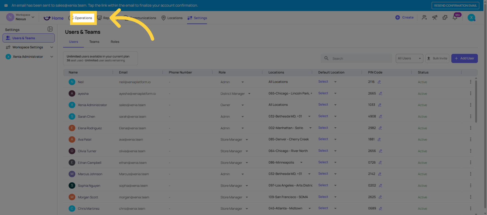 Open Operations Tab