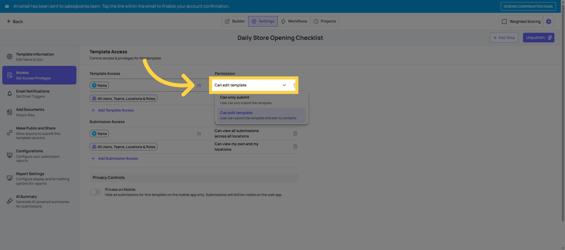 Select Can Edit Template Option
