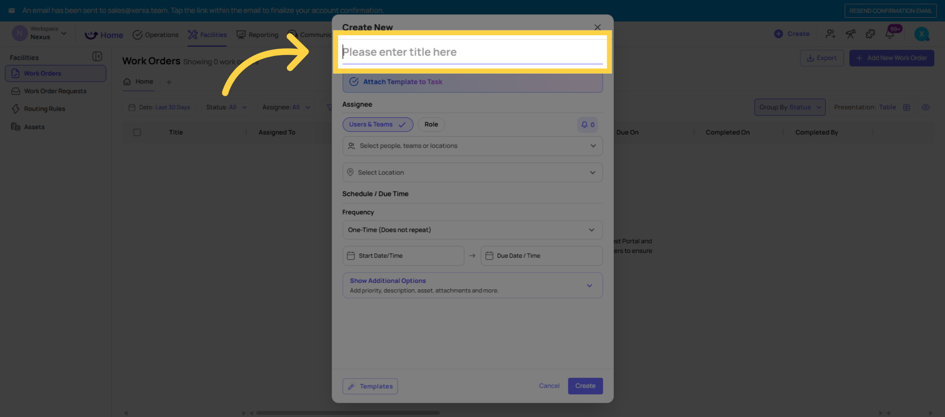 Click Work Order Title Field
