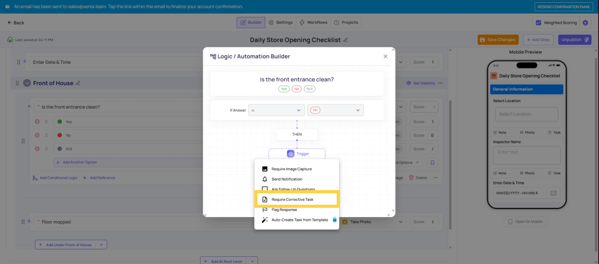 Create Corrective Task