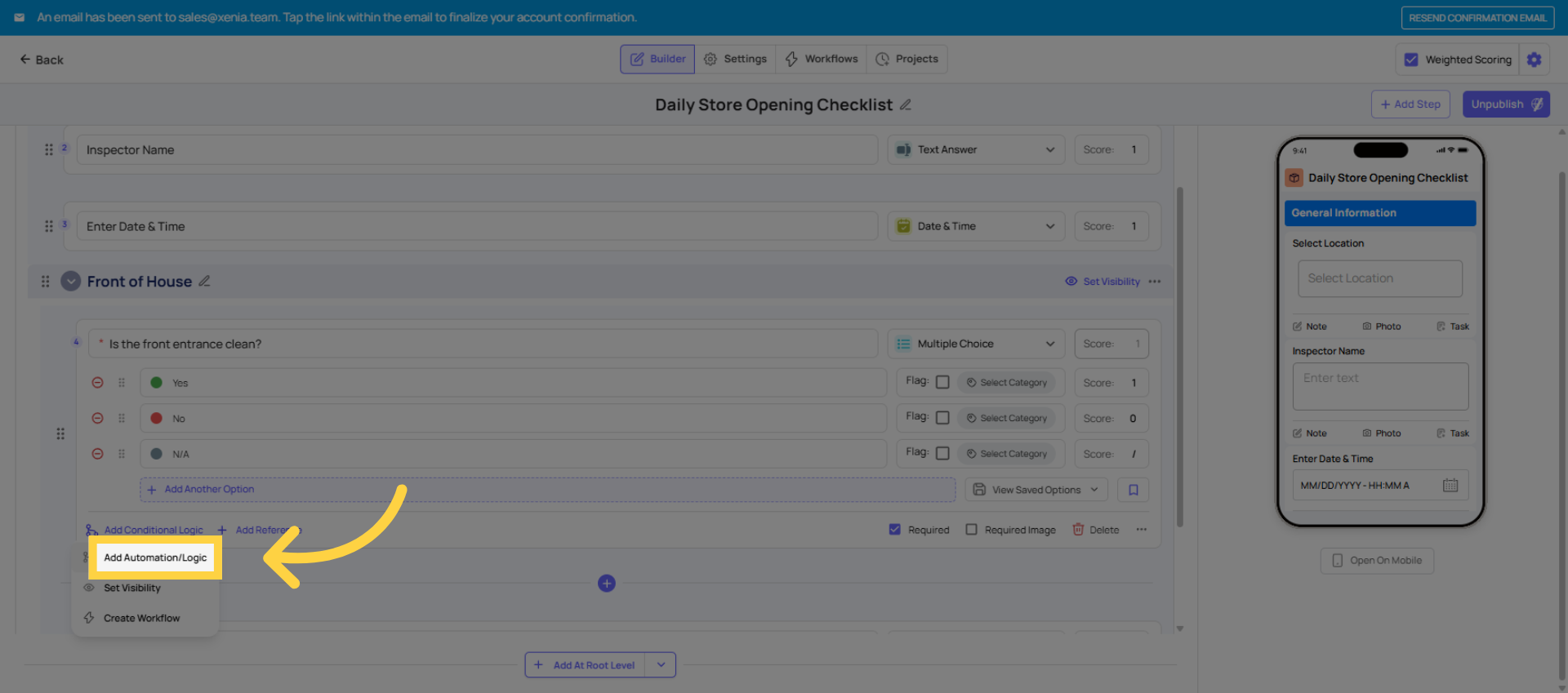 Click Add Automation Logic