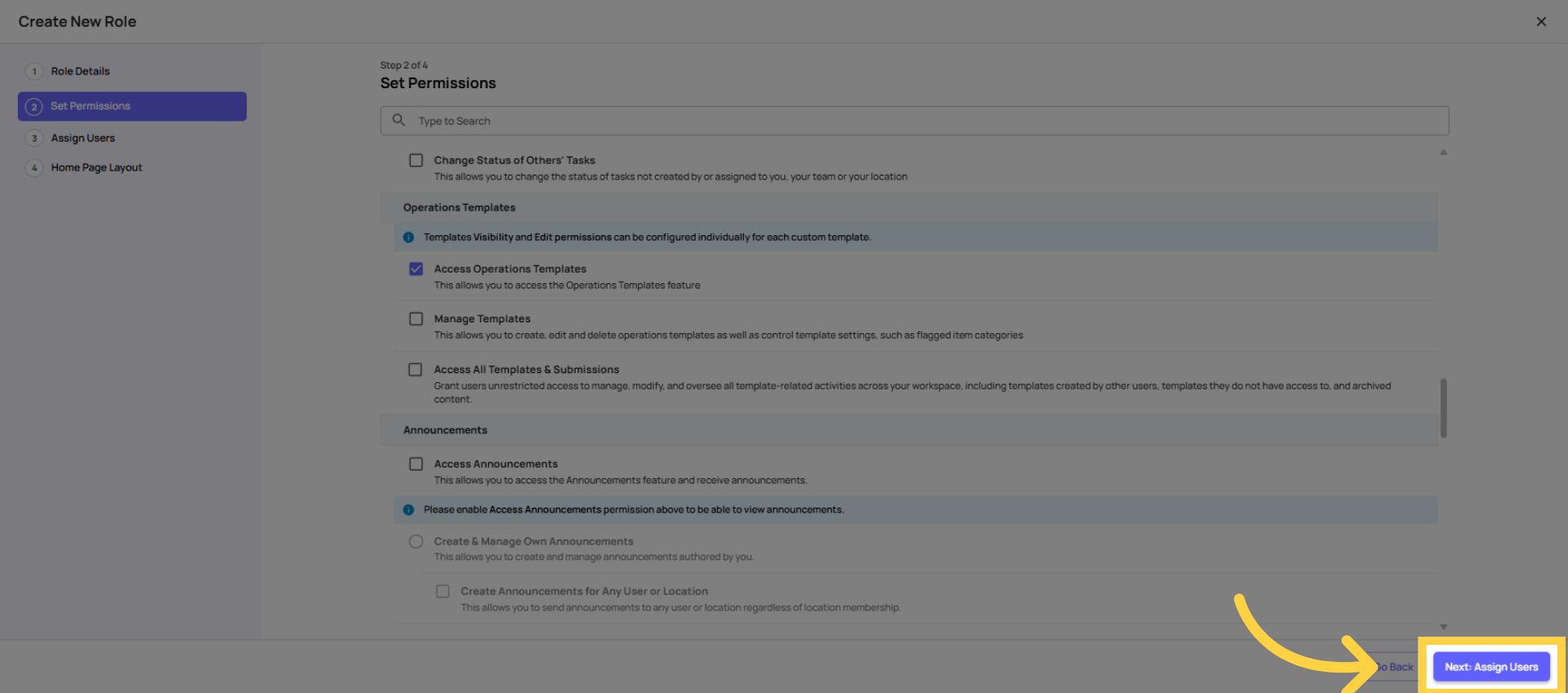 Proceed to Assign Users Step