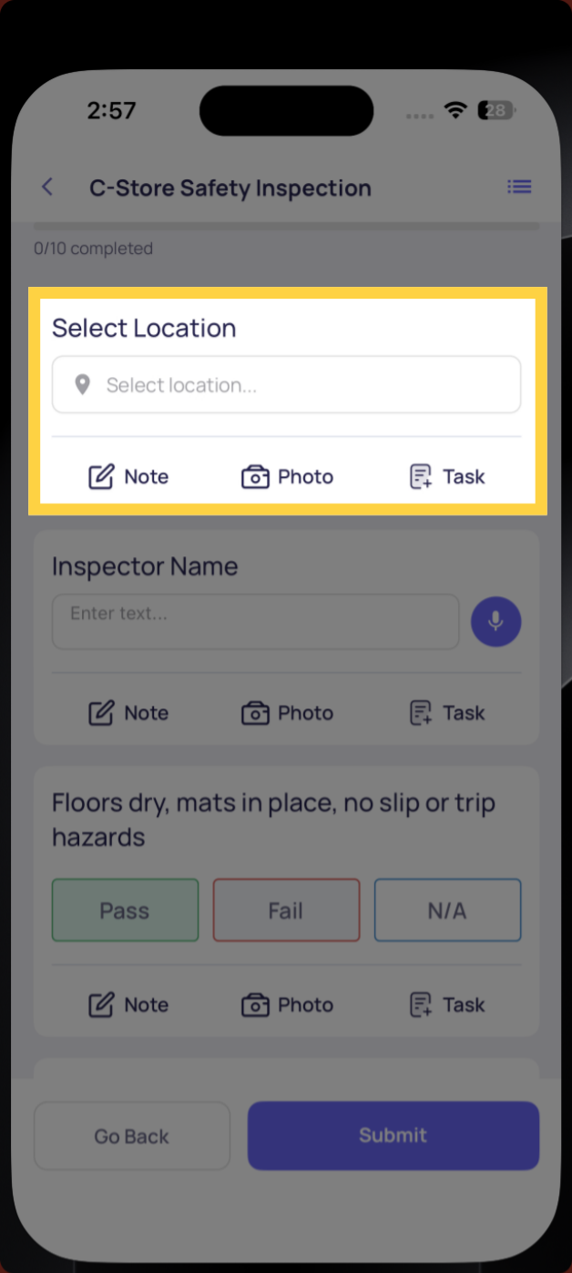 Open Location Selection
